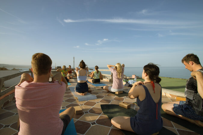 Yoga on the Rooftop at Cactus Surf Experience, Imsouane