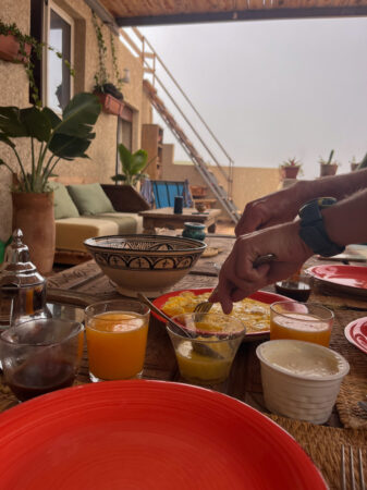 traditional berber breakfast on roof terrace at cactus surf experience